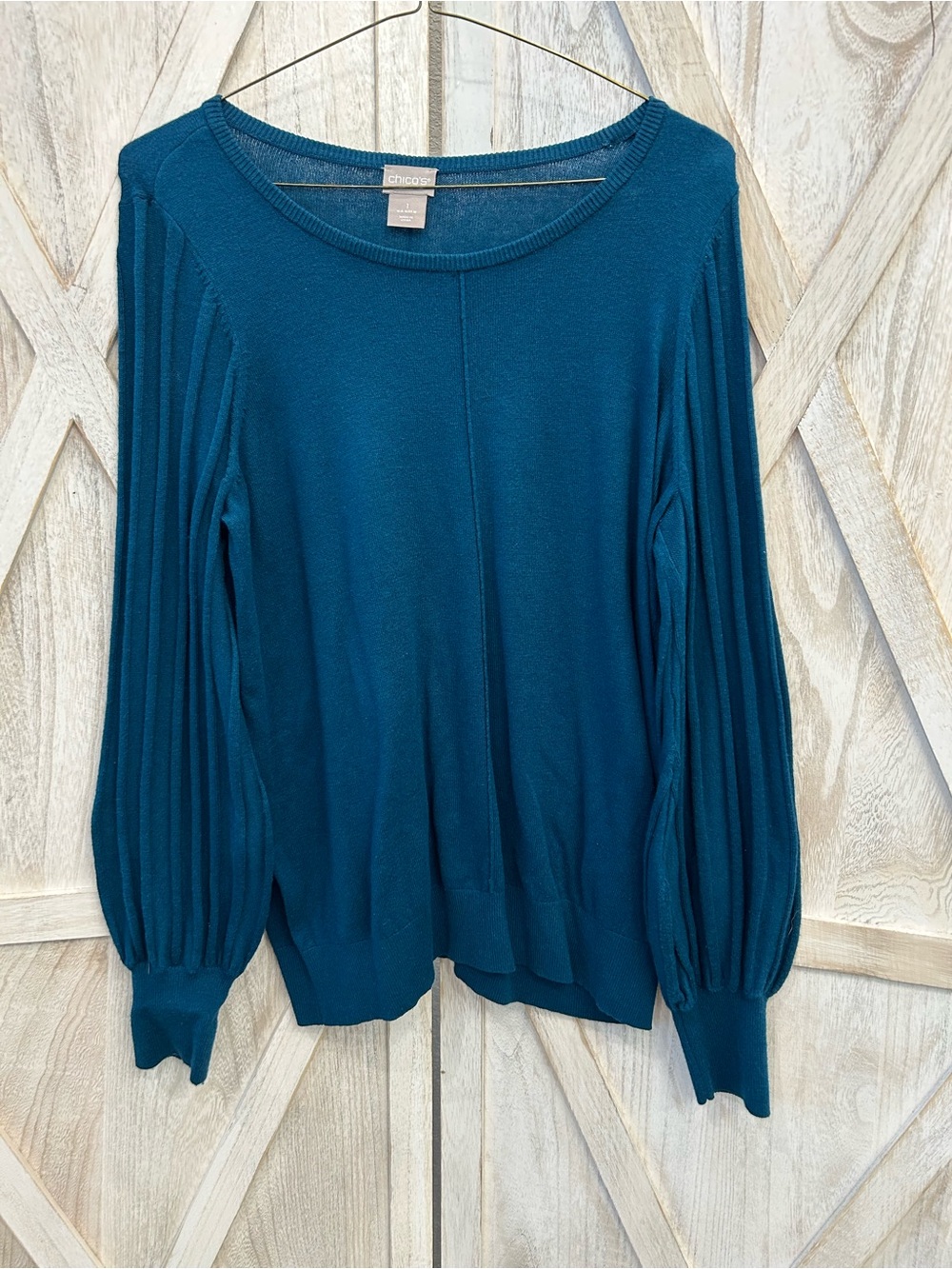 Chico's Teal Scoop-Neck Balloon Sleeve Sweater